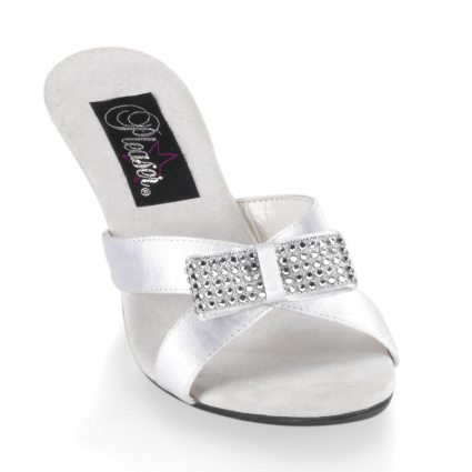Pantolette weiss, Absatz Acryl, Satin, �bergr�ssen 41, 42, 43, 44, 45, 46, 47
