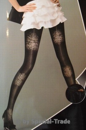 Klasse Strumpfhose, schwarz mit Blumen Klasse Strumpfhose, schwarz mit Blumen